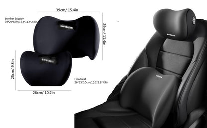 Car Lumbar Support Pillow & Neck Pillow Kit – Ergonomic Seat Cushion Set with Adjustable Strap for Back & Neck Pain Relief, Universal Fit Car Seat, Office Chair, Truck, Wheelchair