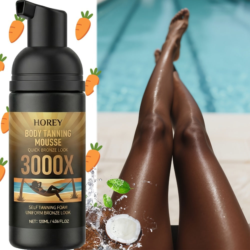 Sunless Self Tanning Mousse Deep Brown 3000X for Medium Dark to Dark Skin - Streak-Free Bronzing Foam with Carrot Oil & Coconut Oil, Hydrating Fake Tan 60ML