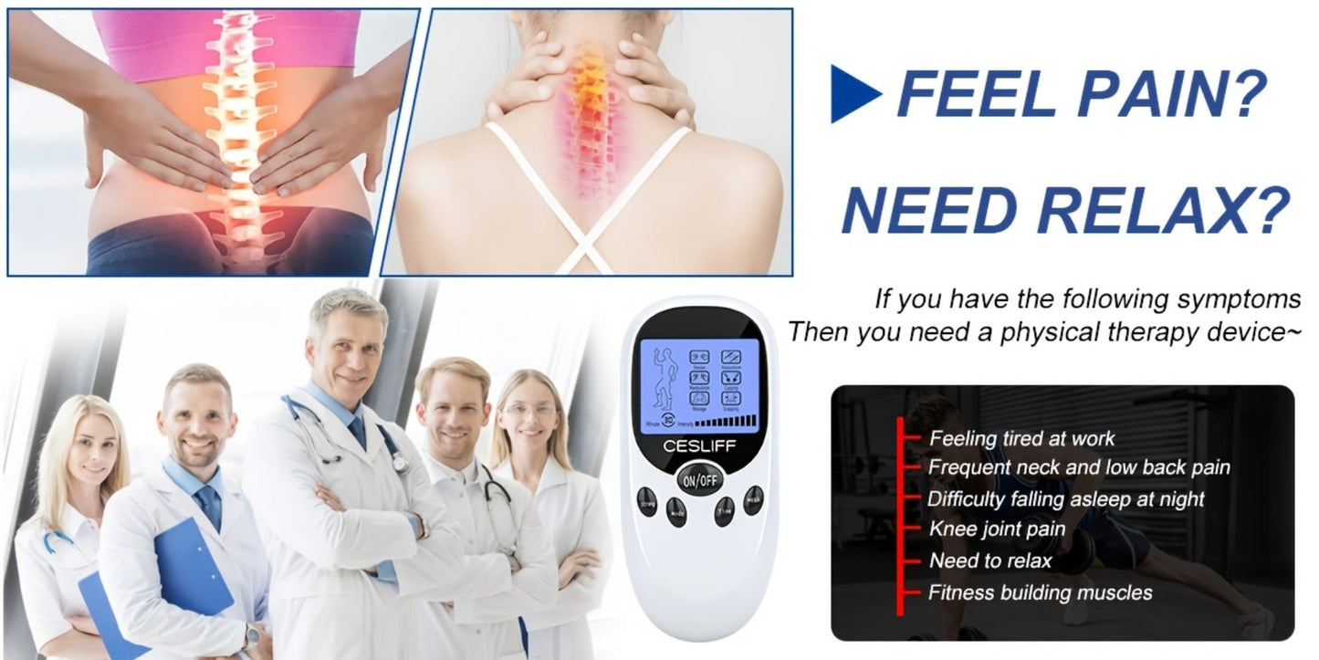 TENS EMS Dual Channel Muscle Stimulator Massager – 8 Electrodes for Back, Shoulder & Knee Pain Relief, Muscle Recovery, Portable Electric Pulse Therapy Device
