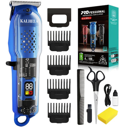 Retro Transparent Hair Clippers for Men – Electric Trimmer with LCD Display, USB Rechargeable Beard Clipper for Pompadour Fade Styles, Cordless Home Barber Tool, Red Black Blue