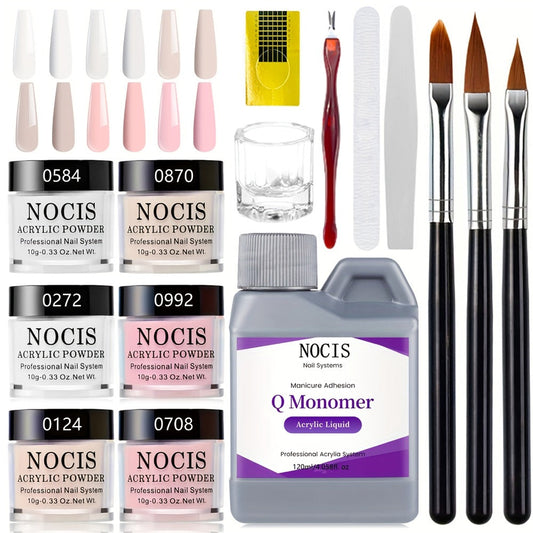 6 Color Pink Nude Crystal Acrylic Powder Set — No Lamp Needed Professional 3D Nail Art French Extensions All Season Salon & Home Kit Beginner to Tech