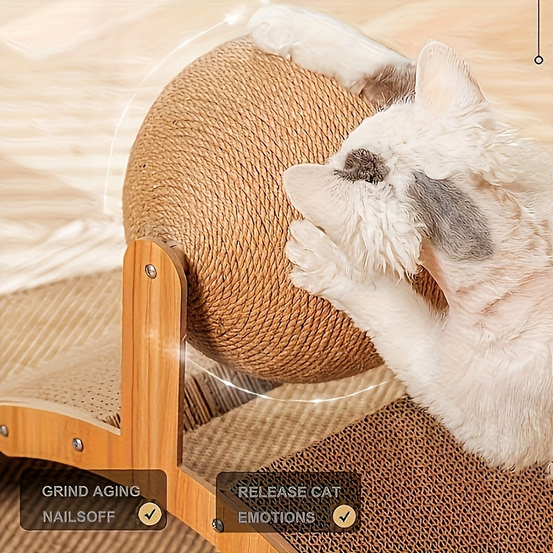 Cat Scratching Ball & Post 2-in-1 with Hanging Ball Toy - Extra Tall Sisal Cat Scratcher for Claw Sharpening, Heavy-Duty Scratching Pad for Kittens & Cats, Self-Adhesive Base, 6.69x14.57x11in