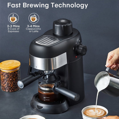 Espresso Machine 3.5 Bar Steam 4 Cup Cappuccino & Latte Maker with Milk Frother – Stainless Steel One-Touch Home Coffee Machine for Espresso, Cappuccino & Latte, Black