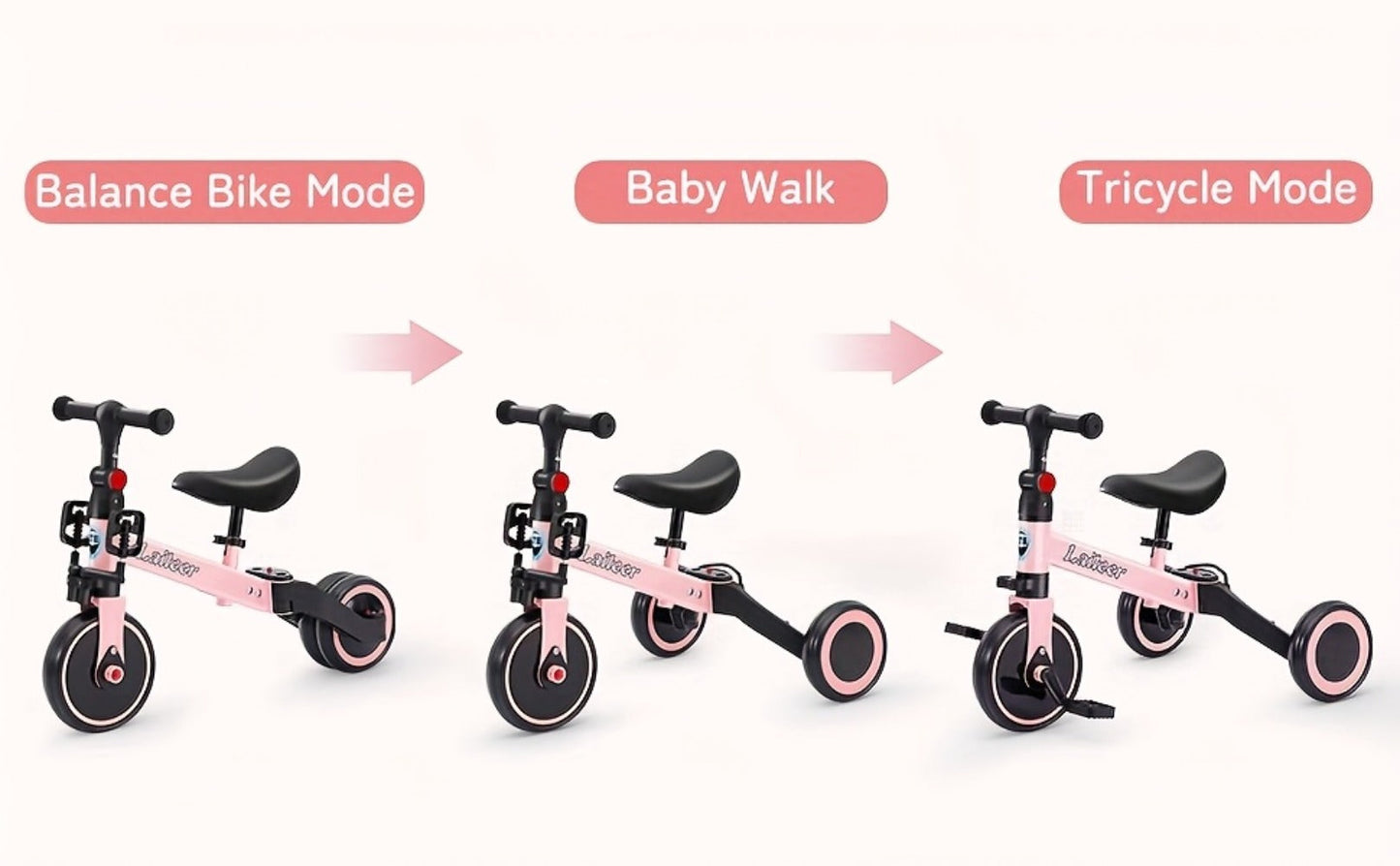 3-in-1 Toddler Balance Bike Convertible Tricycle for Kids Ages 2-5 Adjustable Foldable Rear Wheels Removable Pedals Trike Balance Bike Combo Birthday Gift Boys Girls
