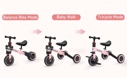 3-in-1 Toddler Balance Bike Convertible Tricycle for Kids Ages 2-5 Adjustable Foldable Rear Wheels Removable Pedals Trike Balance Bike Combo Birthday Gift Boys Girls