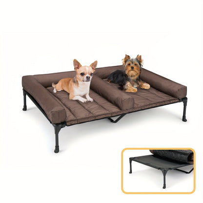 Elevated Cooling Dog Bed Double Slot – Veehoo XL/XXL Raised Pet Cot with Removable Cushion for 2 Medium Dogs | Breathable Teslin Mesh, Skid-Resistant, Washable, Indoor & Outdoor Hammock Bed