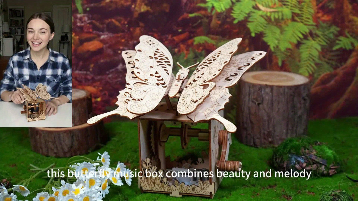 Wooden Butterfly Music Box Puzzle – "You Are My Sunshine" Handmade Assembly Model Kit, Colour Butterfly & Music Box, Romantic Birthday Valentine's Day Christmas Gift for Women Girls