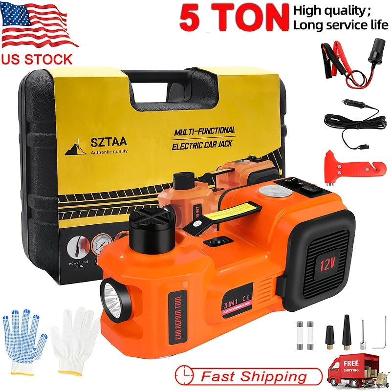 Car Jack Hydraulic Jack - 5 Tons Electric Car Jack Stand 3-in-1 Car Jack Kit for Car SUV Car Lift Floor Jack for Tire Change And Road Emergencies with Integrated Tire Pump (orange)