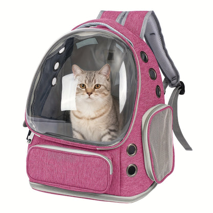 Cat Carrier Backpack Bubble Window Space Capsule Transparent Breathable Travel Bag for Cats & Kittens, Airline Approved Zipper & Pet Door Entry All-Season Cat Backpack, Black Blue Brown Green Gray Pink