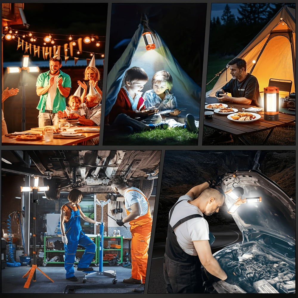 Rechargeable Camping Light 12000mAh with 79 Inch Detachable Tripod Stand – Dimmable 3-Head LED Work Light, Magnetic Base, Cordless Emergency Flashlight for Camping Jobsite Outdoor Power Outage