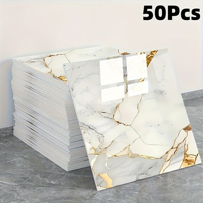 Peel and Stick Wall Tile Stickers Marble Pattern Self-Adhesive Waterproof Glossy Wallpaper 50/100Pcs for Kitchen Bathroom Living Room Home Decor