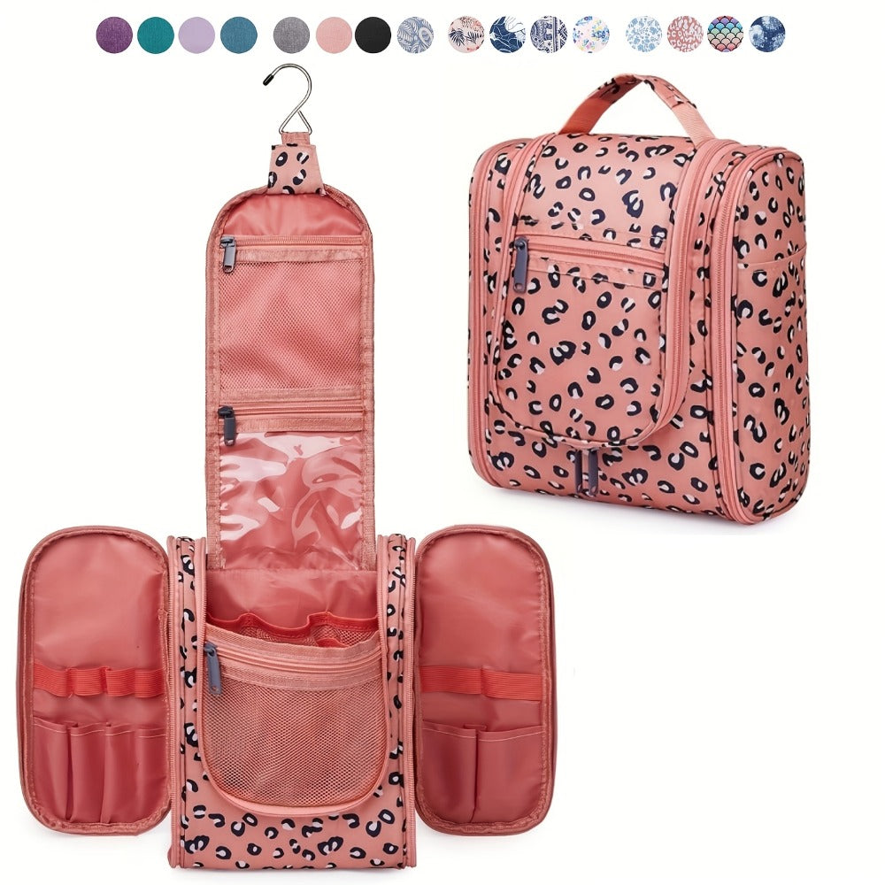 Hanging Toiletry Bag for Women Large Capacity Travel Makeup Organizer Bag with Hook Multi-Compartment Waterproof Cosmetic Pouch 16 Prints for Cruise Gym