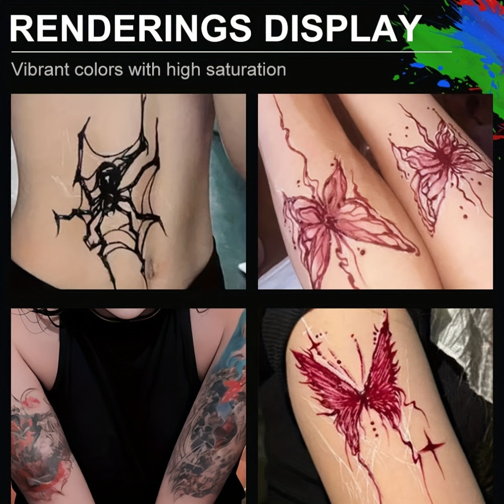 Liquid Body Paint Temporary Tattoo Ink — 7 Vibrant Colors, Fast-Drying Waterproof Formula, Plant-Based Squalane, Skin-Safe for Festivals, Parties, Halloween, Cosplay & Body Art