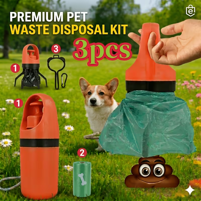 Dog Poop Picker 3-Pack EVA Portable Scoop & Dispenser with Drawstring Bag - Lightweight Sanitary Outdoor Pet Waste Removal Tool No Battery Needed