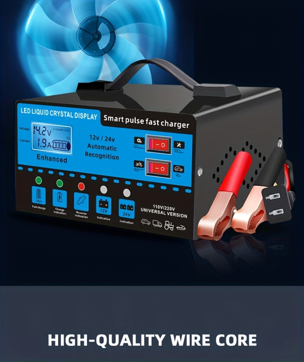 Intelligent Battery Charger & Inverter 12V & 24V – LCD Display, Trickle Maintenance, Overcharge & Short Circuit Protection for Cars Yachts & Batteries