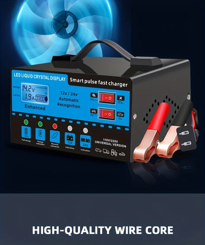 Intelligent Battery Charger & Inverter 12V & 24V – LCD Display, Trickle Maintenance, Overcharge & Short Circuit Protection for Cars Yachts & Batteries