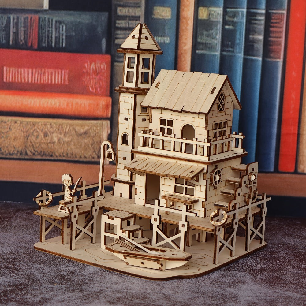 3D Wood Model Kit for Adults & Teens – DIY Wooden Assembly Puzzle, Choose Fisherman's Hut / Treehouse / Cowboy Bar, STEM Brain Teaser Craft Kit, Unique Birthday & Holiday Gift