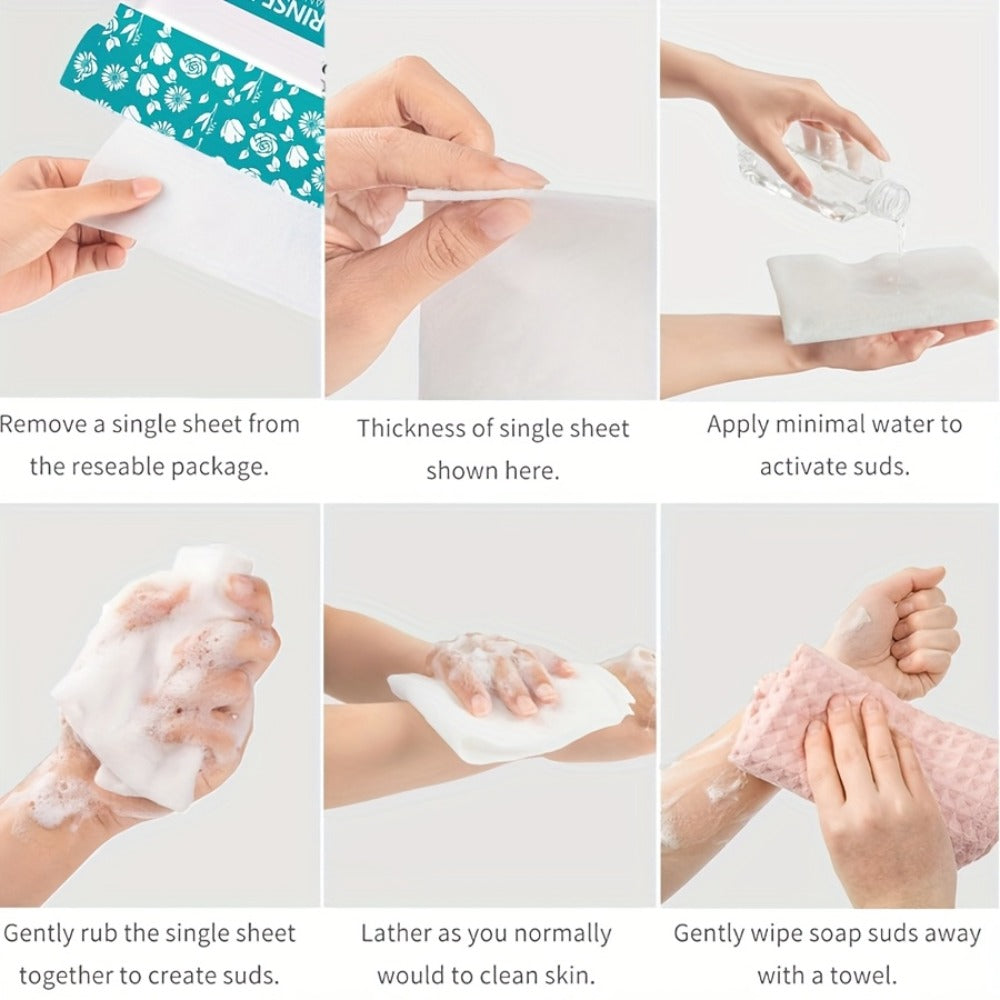 Disposable No-Rinse Foaming Bath Towels - Large 11.81" Body Wipes, Wet & Wipe Cleansing Cloths for Elderly Care, Camping, Post-Surgery, Fitness & Travel, Bulk 50/100/200 Pack, No Shower Needed