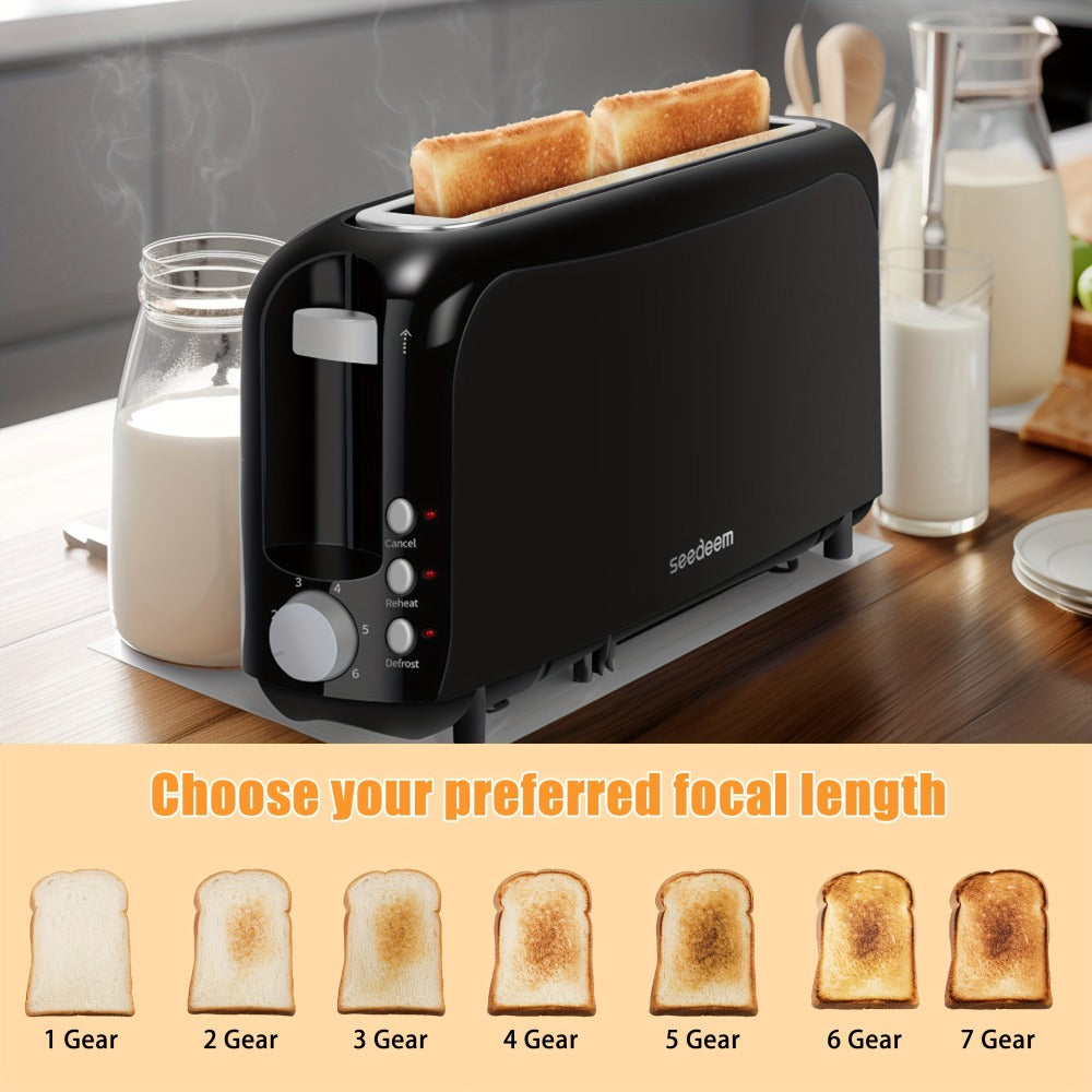2 Slice Slim Toaster with 6 Shade Settings, Cancel Reheat Defrost Functions, Removable Crumb Tray – Compact 750W Bread Toaster for Kitchen Counter, Fits Bread Waffle Bagel
