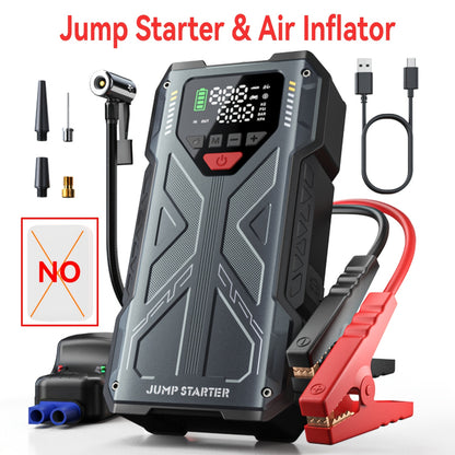 [Portable Jump Starter] 9-in-1 Portable Jump Starter with Air Compressor, Jump Starter for Car, Battery Jump Starter Portable, Car Battery Charger Portable For12V(8.0LGas/6.5L Diesel) Start The Car Quickly, USB Input/output, LED Emergency, Car Accessories