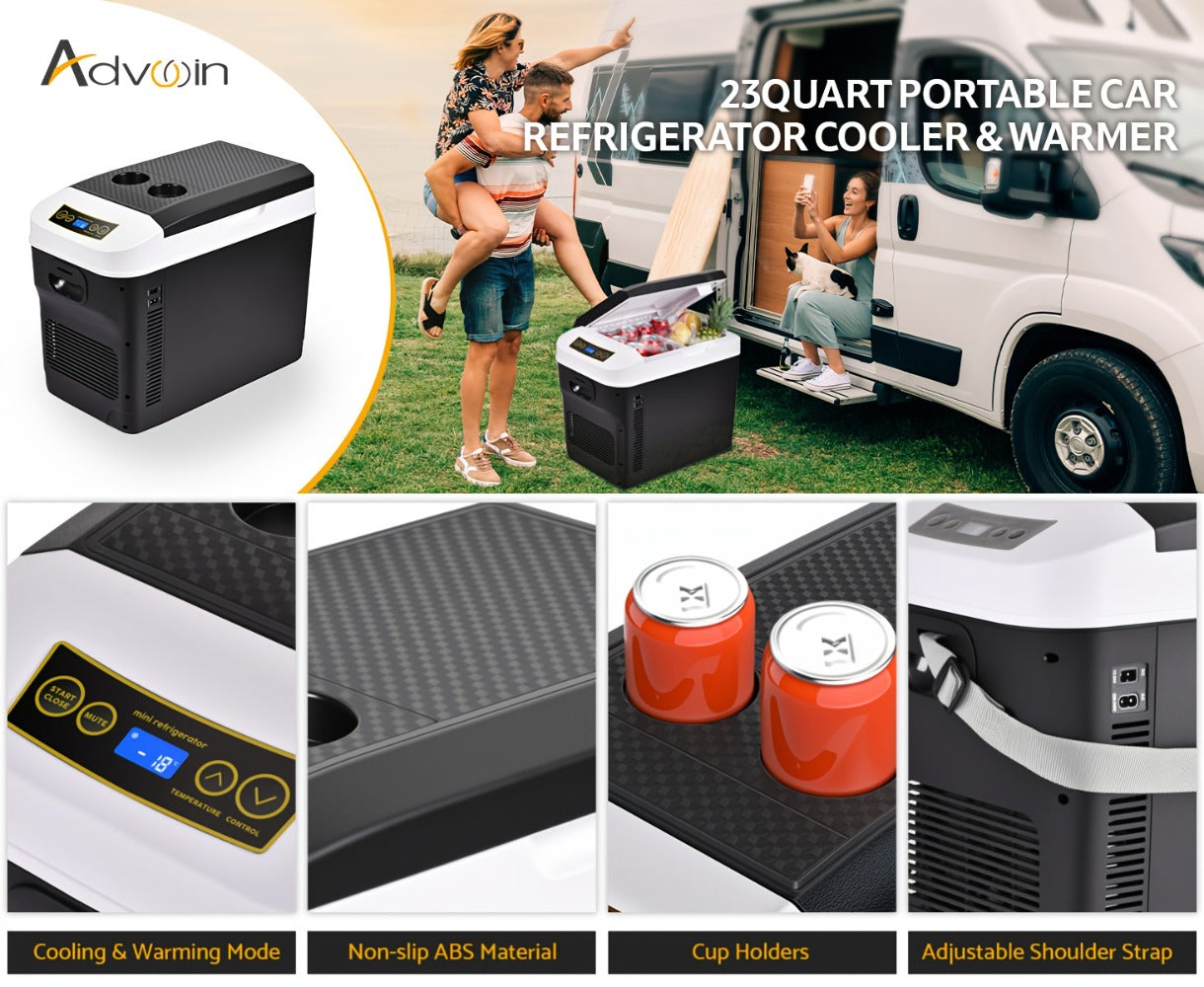 Portable Car Refrigerator Cooler & Warmer, 12V/24V DC & 120V AC Thermoelectric Fridge with Dual-Core Cooling – 23 or 31 Quart Electric Cooler for Camping, RV, Road Trip and Fishing