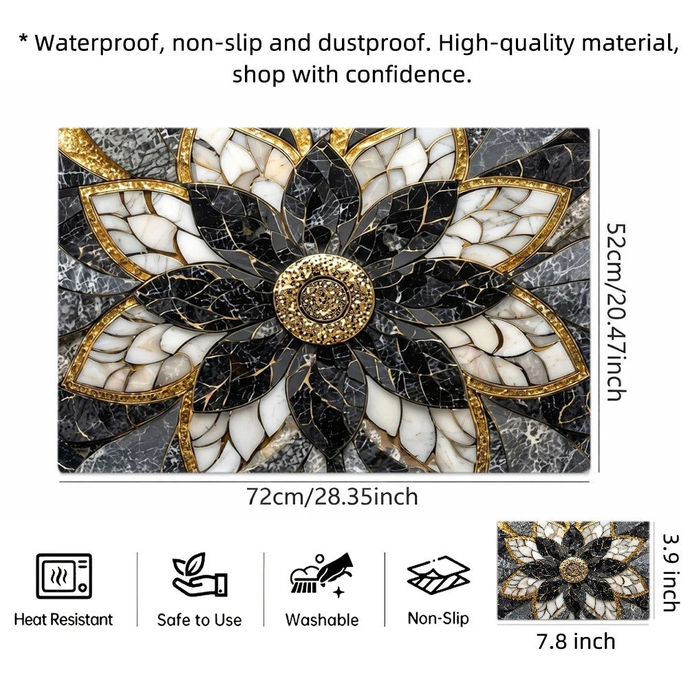 Stove Protector Mat Marble Lotus Pattern | Heat-Resistant Non-Stick Cooktop Cover Pad | Gas Stove, Induction Cooker, Glass Cooktop, Oven & Washer Dryer Top