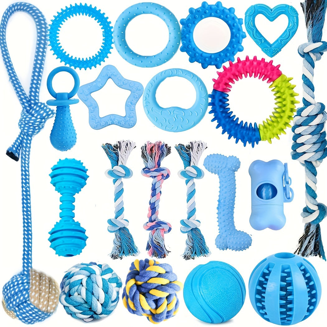 Puppy Chew Toys 20 Pack - Dog Teething Toys Set with Rubber Chew Toys, Rope Toys & Interactive Balls for Small & Medium Breed Dogs, Durable Teething Relief Bundle