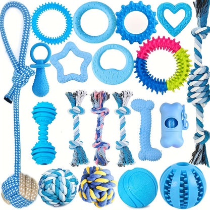 Puppy Chew Toys 20 Pack - Dog Teething Toys Set with Rubber Chew Toys, Rope Toys & Interactive Balls for Small & Medium Breed Dogs, Durable Teething Relief Bundle