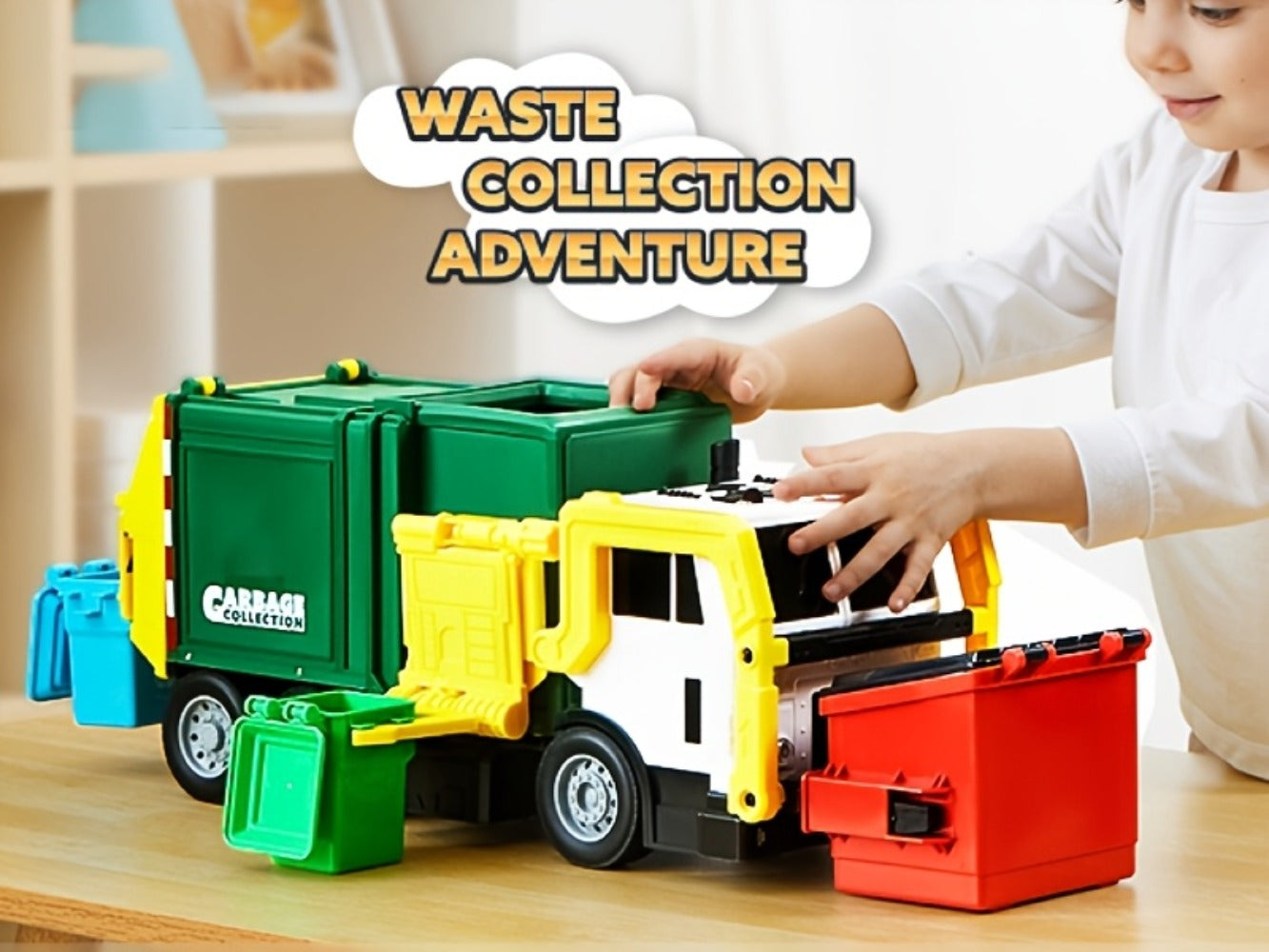 Garbage Truck Toy Set 16-Inch Large Friction-Powered with Lights & Sounds, Color-Coded Trash Bins, Garbage Sorting Learning Cards – Educational Gift for Boys & Girls Ages 3+
