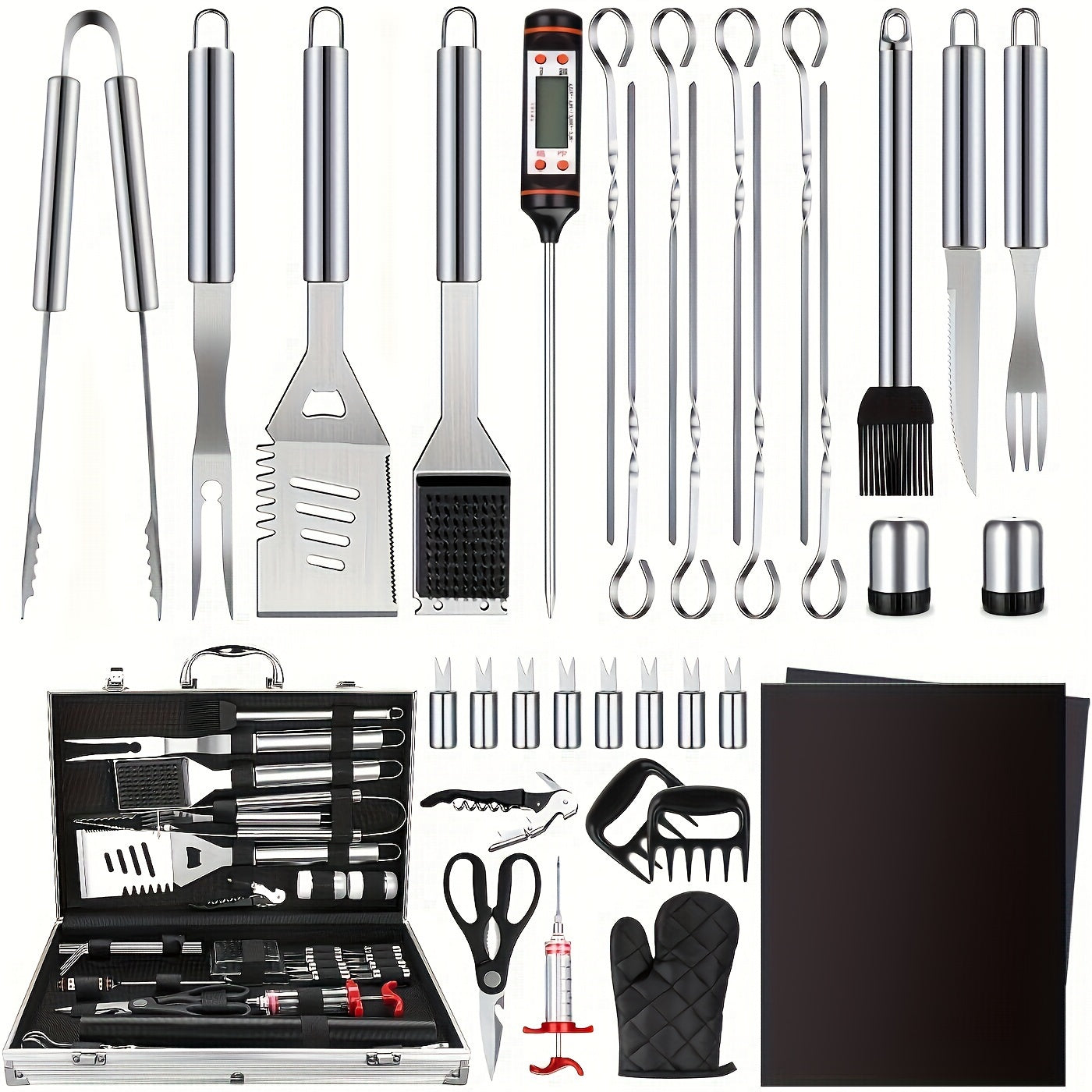 BBQ Grill Tools Set 36 Piece Stainless Steel Grilling Kit with Aluminum Case Heavy Duty Grill Accessories for Backyard BBQ Outdoor Camping Grilling Gifts for Men Dad Birthday Gift
