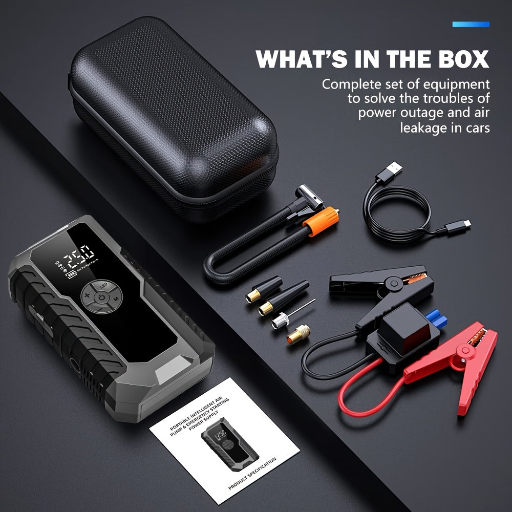 9-in-1Car Jump Starter 6500A 12V Portable Battery Booster with Air Compressor 160PSI, Emergency Power Bank for Car, LED Light Roadside Jump Starter Kit/4000A Portable Wireless Car Jump Starter