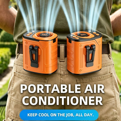 3-in-1 Portable Waist Fan with LED Flashlight & Power Bank | Rechargeable Clip-On Cooling Fan for Outdoor Work, Camping & Construction Sites, 3600mAh Battery, Digital Display