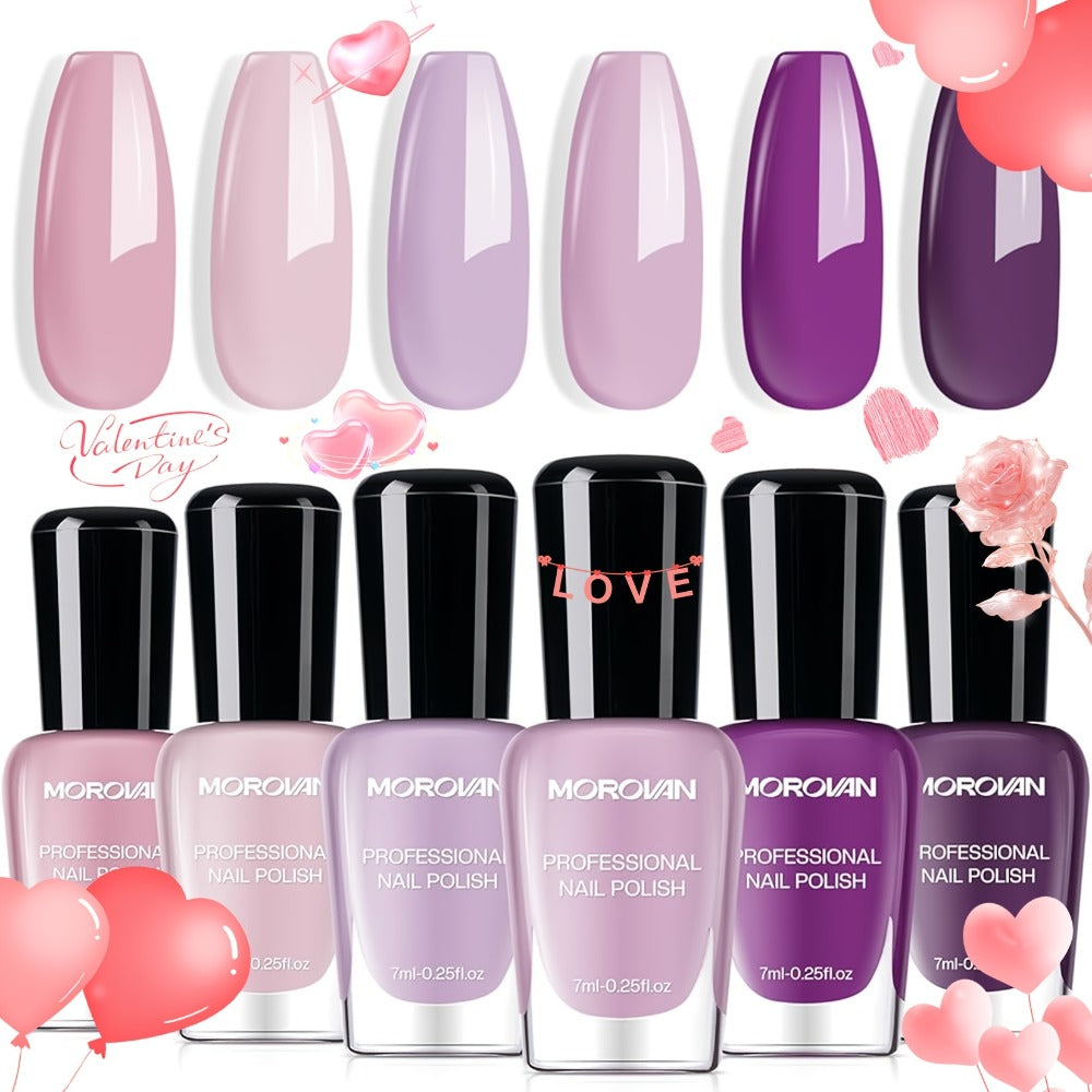 Nail Polish Set 6 Colors Quick Dry Long-Lasting – Hot Pink, Rose Red, Lilac Purple, Nude Pink, Lavender & Violet High Gloss 0.25oz, Chip-Resistant Nail Polish Gift Set for Women Teens Girls