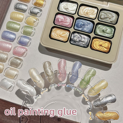 Pearlescent Nail Gel 9-Grid Shell Shimmer Mother of Pearl Cream Oil Painting Gel Polish Set – Multicolor Glitter Iridescent Spiral Design for Salon & DIY Nail Art, Gift for Women & Girls