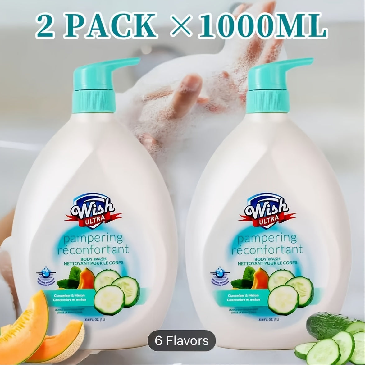 Vitamin E Body Wash for Women & Men Deep Cleansing Blackhead Removal Dead Skin Exfoliating Long-Lasting Fragrance Shower Gel Multiple Scents Cucumber Melon Peach Coconut Shea Butter Single & 2-Pack
