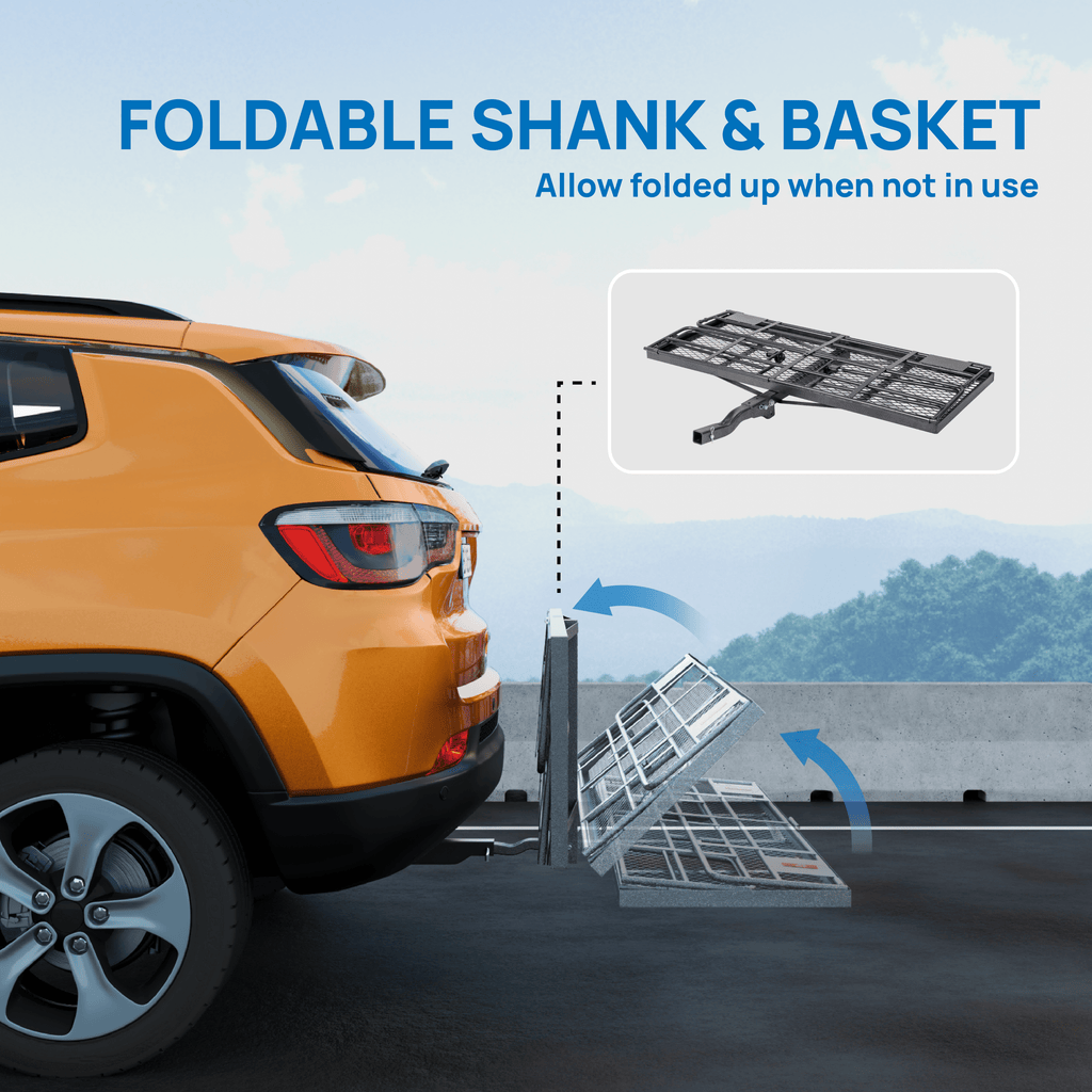 60" L x 20/24" W x 6" H Hitch Mount Cargo Carrier Folding Rack, 500lbs Heavy Duty Trailer Steel Luggage Basket with Waterproof Cargo Bag, Straps, Net & Stabilizer for Camping Travel