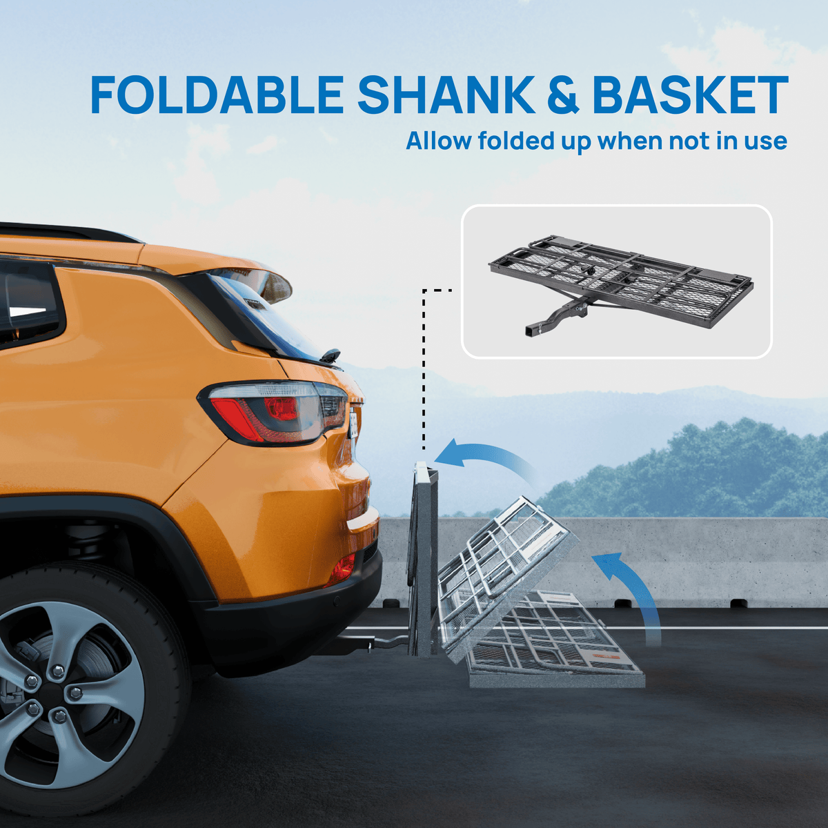 60" L x 20/24" W x 6" H Hitch Mount Cargo Carrier Folding Rack, 500lbs Heavy Duty Trailer Steel Luggage Basket with Waterproof Cargo Bag, Straps, Net & Stabilizer for Camping Travel