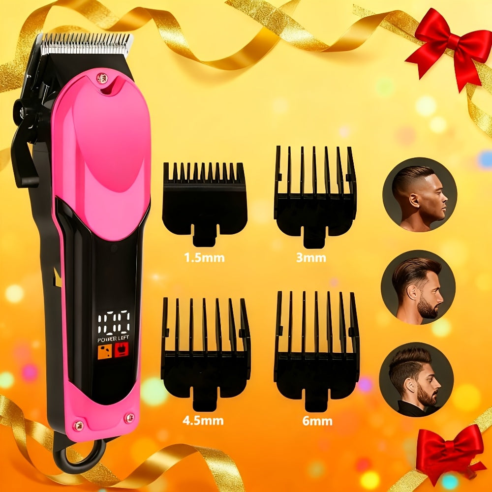 Adjustable Alloy Blade Hair Clipper Set for Men — USB Rechargeable Cordless Trimmer for Home, Salon & Travel, Gift Box Edition for Husband Boyfriend Father, Rose Red Golden Classic Styles