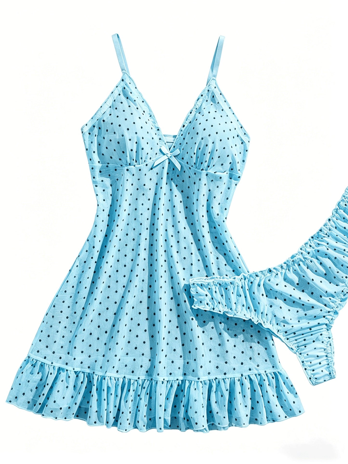 Women's Blue Mesh Printed Ruffle Dress - product view 5