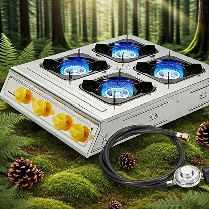 4-Burner Propane Outdoor Camping Stove with CSA Certified Regulator & Hose – Portable Gas Burner for Camping, BBQ, Home Brewing, Turkey Frying, Tactical Cooking & Survival Preparedness