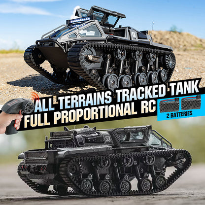 Full-Proportional RC Tracked Tank with LED Lights – Alloy Door Open Military War Vehicle All-Terrain Off-Road Remote Control Tank for Kids Adults, 1 or 2 Battery Options, Best Birthday Gift