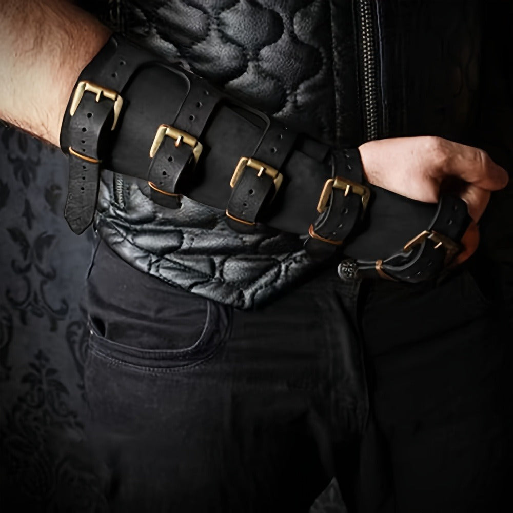 LARP Arm Guards Medieval Embossed Faux Leather Elf Bracers – Fantasy Knight Archer Gauntlets for Cosplay Renaissance Faire Halloween Costume Adjustable Brown