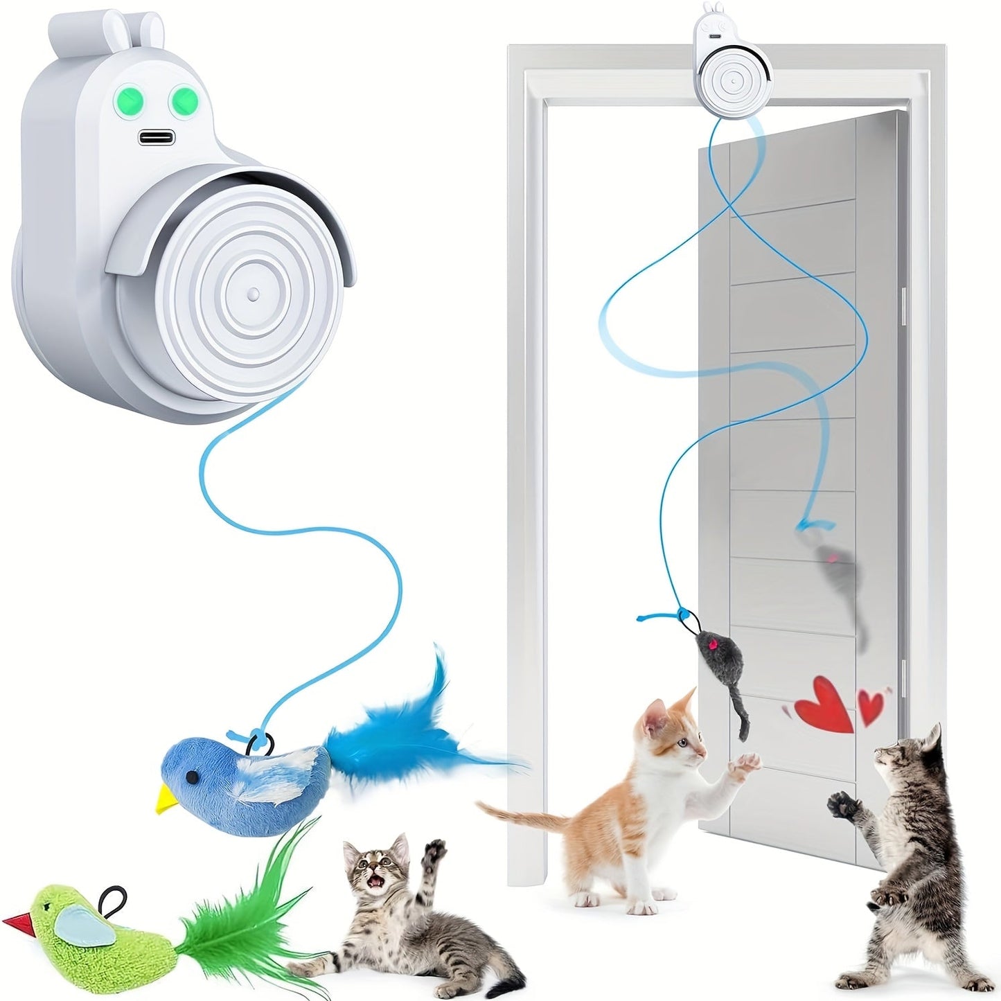 Interactive Cat Toy Electric Flying Bird Feather – Automatic Stick-On Hanging Toy for Indoor Cats & Kittens, Self-Play Enrichment Toy for Bored Cats, 3 Colors
