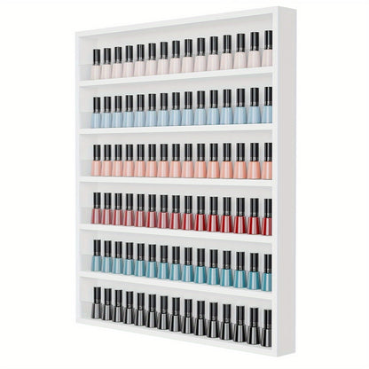 Wall Mount Nail Polish Rack 6 Tier Holds 120 Bottles with Acrylic Baffles — Large Nail Varnish Display Shelf Organizer for Salon Home White Black