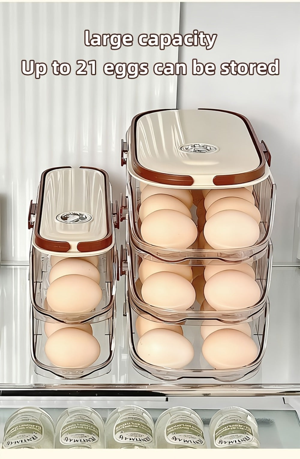 Egg Organizer for Refrigerator, Multi-Layer Auto-Rolling Egg Rack with Large Capacity – Space-Saving Egg Storage Dispenser for Fridge, Cabinet & Countertop, Ideal for Busy Families