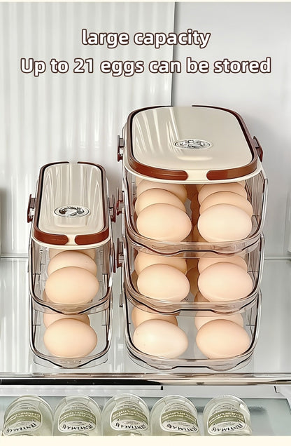 Egg Organizer for Refrigerator, Multi-Layer Auto-Rolling Egg Rack with Large Capacity – Space-Saving Egg Storage Dispenser for Fridge, Cabinet & Countertop, Ideal for Busy Families