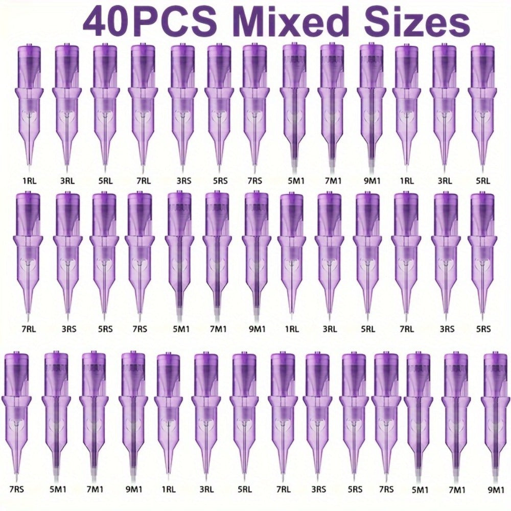 Disposable Tattoo Needles Mixed Size Sterilized RL RS M1 0.35mm – Safety Tattoo Needle Set for Tattoo Artists and Beginners, Body Art Supplies 30 40 100 Piece Bulk Pack