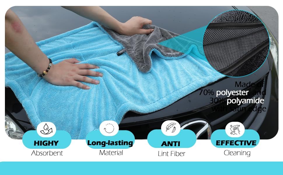 Extra Large Pack of 2 Double Twisted Loop Quick-Drying Towel | 24X36 Inches 1400GSM And 12X12 Inches | High Absorbency | Leaving No Streaks | Designed for Car Detailing