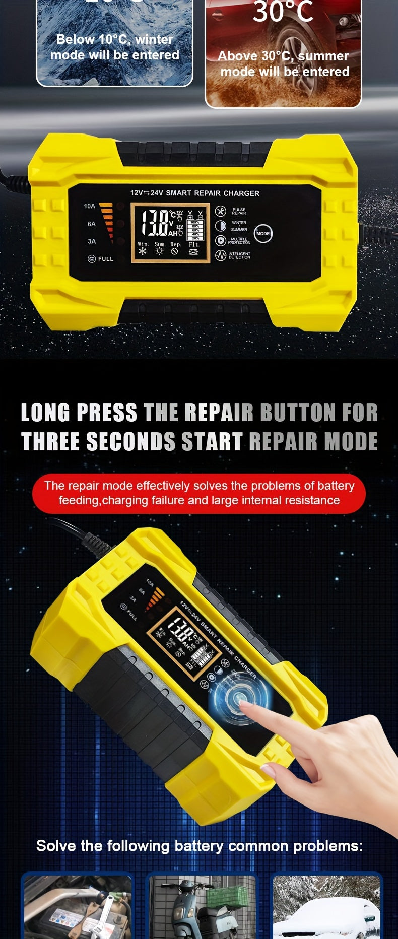 12V/24V10A American Standard Plug Electric Forklift Sweeping Machine Floor Washer Charger 12V/24V10A Lead-Acid Battery Lithium Battery Intelligent Fast Charging Car Battery 12V/24V Battery Charger Intelligent Electric Vehicle High-Power Charger