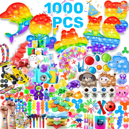 Fidget Toys Bulk 1000 Pcs Party Favors for Kids – Sensory Stress Relief Toy Pack, Classroom Prizes, Treasure Box Fillers, Goodie Bag Stuffers, Birthday Party Supplies for Boys Girls